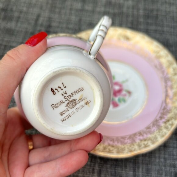 Royal Stafford Pink Tea Cup and Saucer, Pink Rose Gold Chintz Teacup and Saucer - Picture 6 of 10